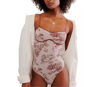 Floral Print Bodysuit - Brown